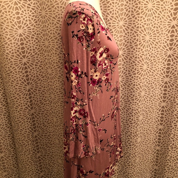 Pink Rose Floral Bell Sleeve Long Sleeve Dress - Picture 4 of 8